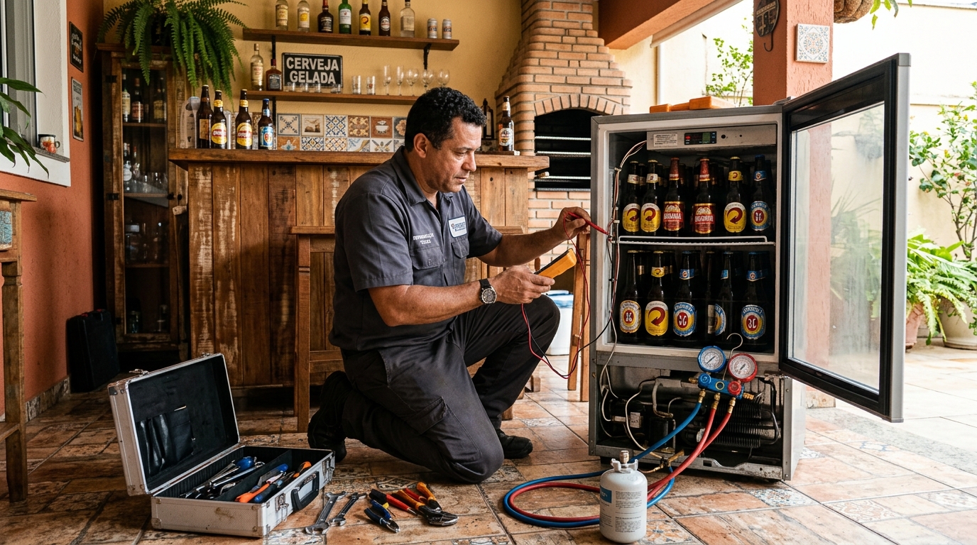 Recarga de gás refrigerante em cervejeira em atendimento em São José do Rio Preto‑SP