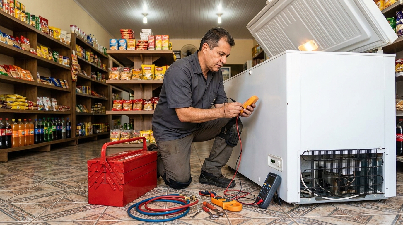 Recarga de gás refrigerante em freezer em atendimento em São José do Rio Preto‑SP