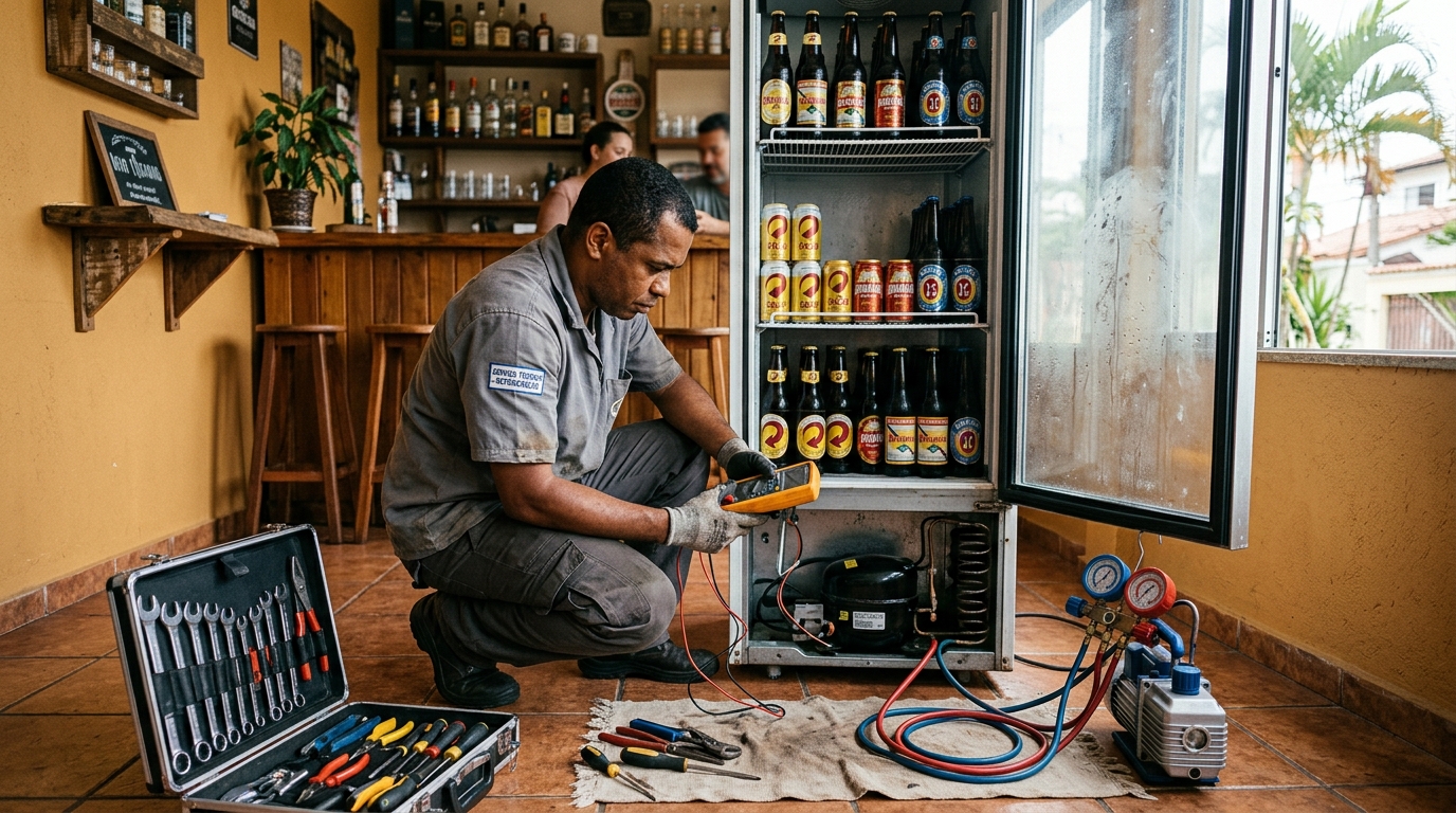 Troca de termostato de cervejeira em atendimento técnico em São José do Rio Preto‑SP