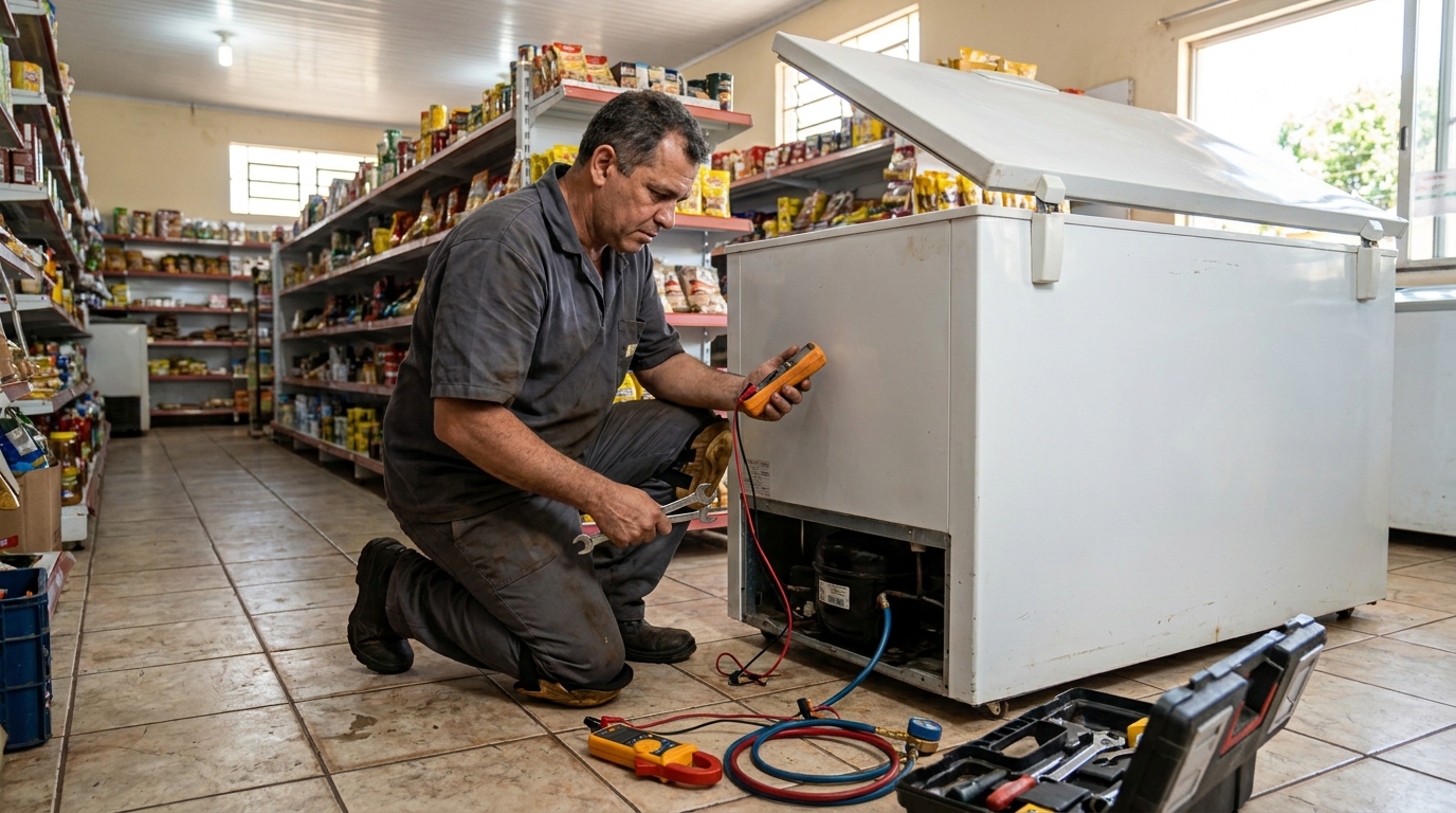 Troca de termostato de freezer em atendimento técnico em São José do Rio Preto‑SP